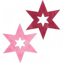 Houten sterren deco hagelslag Kerst lila H4cm 72st
