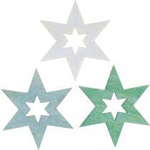 Houten sterren deco hagelslag Kerstgroen H4cm 72st