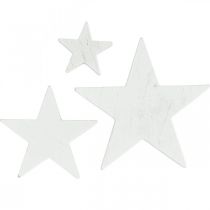 Strooidecoratie houten sterren kerst wit 2.5/4.5/6.5cm 29st