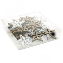 Artikel Houten sterren decoratieve strooidecoratie Kerstmis wit/naturel 3,5 cm 48 st
