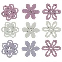 Houten bloemen strooidecoratie bloesems paars/roze/wit Ø3.5cm 48st