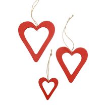 Houten harten decoratieve hangers houtdecoratie rood 6/8/10/12cm 16st