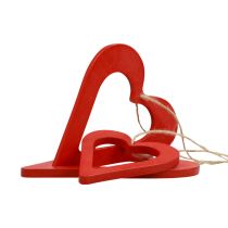 Houten harten decoratieve hangers houtdecoratie rood 6/8/10/12cm 16st
