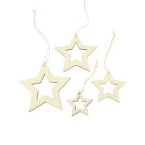 Artikel Houten sterren decoratie decoratiehanger houten ster naturel 6/8/10/12cm 16 st