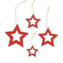 Artikel Houten sterren decoratie decoratiehanger houten ster rood 6/8/10/12cm 16 st