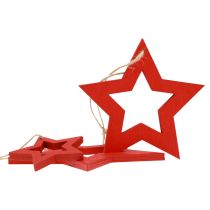 Artikel Houten sterren decoratie decoratiehanger houten ster rood 6/8/10/12cm 16 st