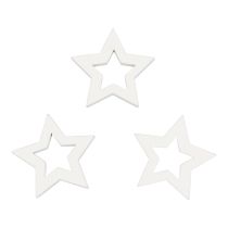Strooidecoratie kerststerren witte houten sterren Ø4cm 54st