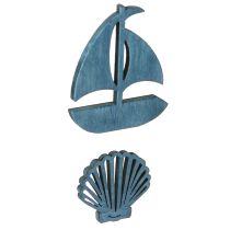 Artikel Strooistukken Houten Decoratie Schelp Boot Blauw Wit 2,5/4cm 72 Stuks