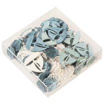 Artikel Strooistukken Houten Decoratie Schelp Boot Blauw Wit 2,5/4cm 72 Stuks