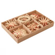 Artikel Strosterren kerstboomversiering stro naturel rood Ø4-6cm 17 st