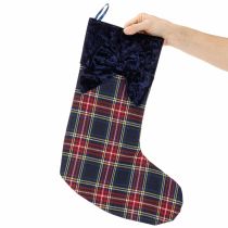 Artikel Geruite kerstlaars met strik om op te hangen, 43 cm, 2 stuks