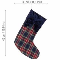 Artikel Geruite kerstlaars met strik om op te hangen, 43 cm, 2 stuks