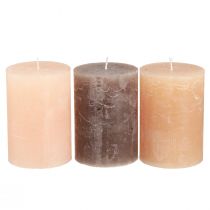 Artikel Stoerkaarsen bruine kaarsen 3 kleuren 70x100mm 12 st