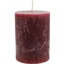Artikel Effen gekleurde kaarsen zuilen Rustiek Bordeaux 80×110mm 4 st