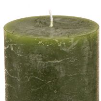 Artikel Set pilaarkaarsen, 3 tinten groen, door en door geverfd, decoratieve kaarsen voor tafeldecoratie en wellness, 70x80mm, 12 stuks