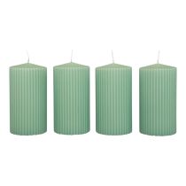 Artikel Stompkaarsen groene smaragd gegroefde kaarsen 70/130mm 4st