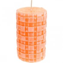 Rustieke kaarsen, stompkaarsen mandpatroon, oranje waskaarsen 110/65 2st
