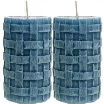 Zuilkaarsen blauw, waskaarsen Rustic, kaarsen met gevlochten patroon 110/65 2st