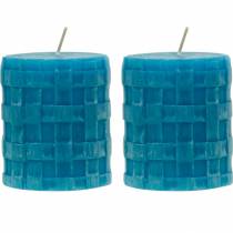 Pijlerkaarsen Rustiek 80/65 turquoise kaarsdecoratiekaars 2st