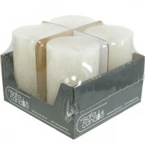 Artikel Set van 4 rustieke pilaarkaarsen, gebroken wit, 70x110 mm, door en door geverfd, zelfdovend - Ideaal voor advents- en feestdecoratie