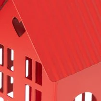 Artikel Metalen theelichthouder in de vorm van huisjes, rood, met schaaltje, 35 cm, 1 set