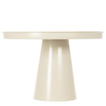 Artikel Ronde decoratieve schaal in crèmekleur, 30 cm, op een standaard voor tafeldecoratie.