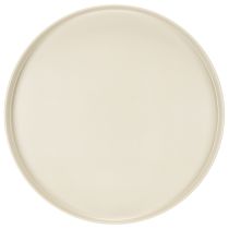 Artikel Ronde decoratieve schaal in crèmekleur, 30 cm, op een standaard voor tafeldecoratie.