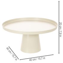 Artikel Decoratief rond beige bord met een voet van 40 cm hoog.