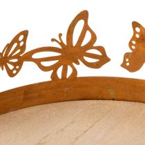 Artikel Dienblad met vlinders, veer, tafeldecoratie, metalen decoratie, roestige afwerking, Ø20cm H6,5cm