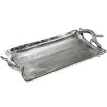 Decoratief dienblad hertengewei zilver aluminium rechthoekig 33x18x4cm