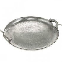 Decoratief dienblad hertengewei zilver aluminium rond Ø30cmH4.5cm
