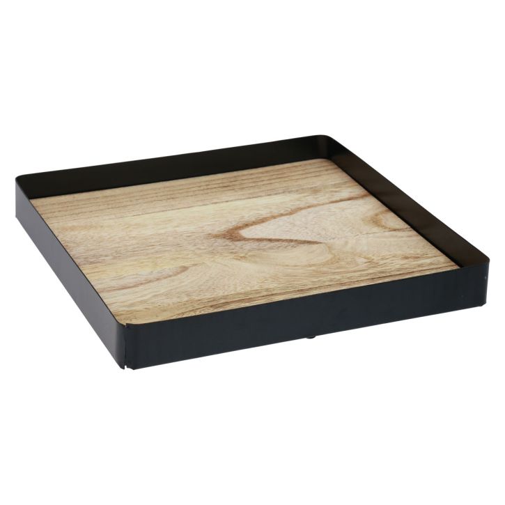 Decoratief dienblad metaal hout vierkant naturel zwart 25,5×25,5×4cm