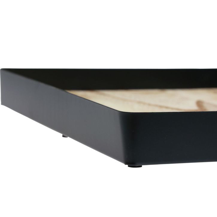 Artikel Decoratief dienblad metaal hout vierkant naturel zwart 25,5×25,5×4cm