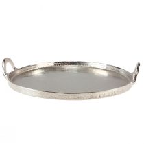 Dienblad rond zilverkleurig metalen dienblad met handvat 38x35x6,5cm