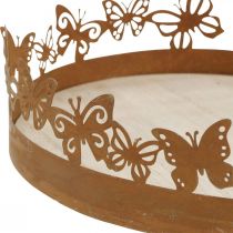 Artikel Dienblad met vlinders, lente, tafeldecoraties, metalen decoratie patina Ø20cm H6.5cm