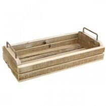 Houten dienblad met metalen handvatten, plantenbak wit gewassen L40cm