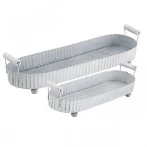 Decoratief dienblad, metalen decoratie ovaal, kaarsenplateau wit, zilver Shabby Chic L40 / 29.5cm 9.5 / 8.5cm set van 2