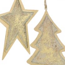 Artikel Metalen hangers spar en ster, kerstboomversieringen, kerstdecoratie gouden, antiek look H15.5 / 17cm 4st