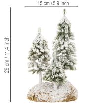 Artikel Met sneeuw bedekte sparren, kunstmatig winterlandschap voor kerstdorp en tafeldecoratie, 29 cm