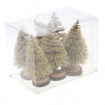 Artikel Mini dennenboom tafeldecoratie goud Kerstdecoratie H7cm 6st