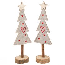 Artikel Kerstboom van viltdecoratie met hartjes grijs rood 28cm 4 st