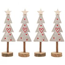 Artikel Kerstboom van viltdecoratie met hartjes grijs rood 28cm 4 st