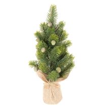 Artikel Kunstkerstboom in een jutezak, kleine tafeldecoratie, mini-kerstboom, 38 cm
