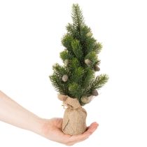 Artikel Kunstkerstboom in een jutezak, kleine tafeldecoratie, mini-kerstboom, 38 cm