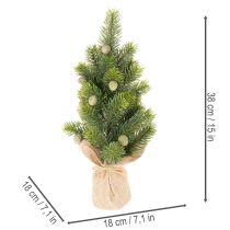 Artikel Kunstkerstboom in een jutezak, kleine tafeldecoratie, mini-kerstboom, 38 cm