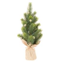 Artikel Kunstkerstboom in een jutezak, kleine tafeldecoratie, mini-kerstboom, 38 cm