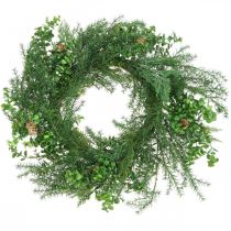 Decoratieve krans met naaldtakken, kegels en buxus groen 60cm