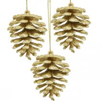 Kerstboomversiering deco kegels glitter goud H7cm 6st