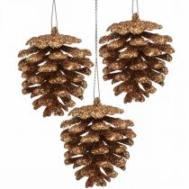 Kerstboomversiering deco kegels glitter koper H7cm 6st