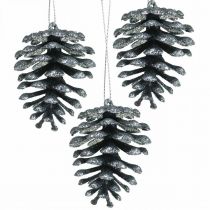 Artikel Kerstboomversiering deco kegels glitter antraciet H7cm 6 stuks